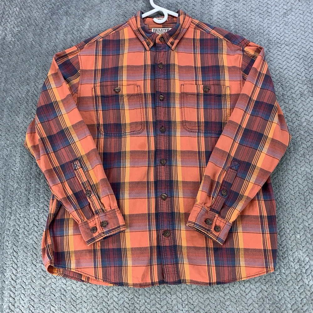 Duluth Trading Co. Untucked Shirt Men's Large Plaid Relaxed Heavyweight Flannel